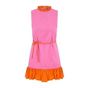Staud - Carolina dress - Pink Sleeveless Ruffle Hem Dress with Orange Trim